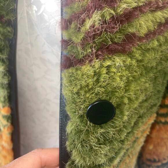 Vintage Womens Jacket Size Medium Multicolor Knitted Fur Leather Trim Custom - Picture 8 of 12